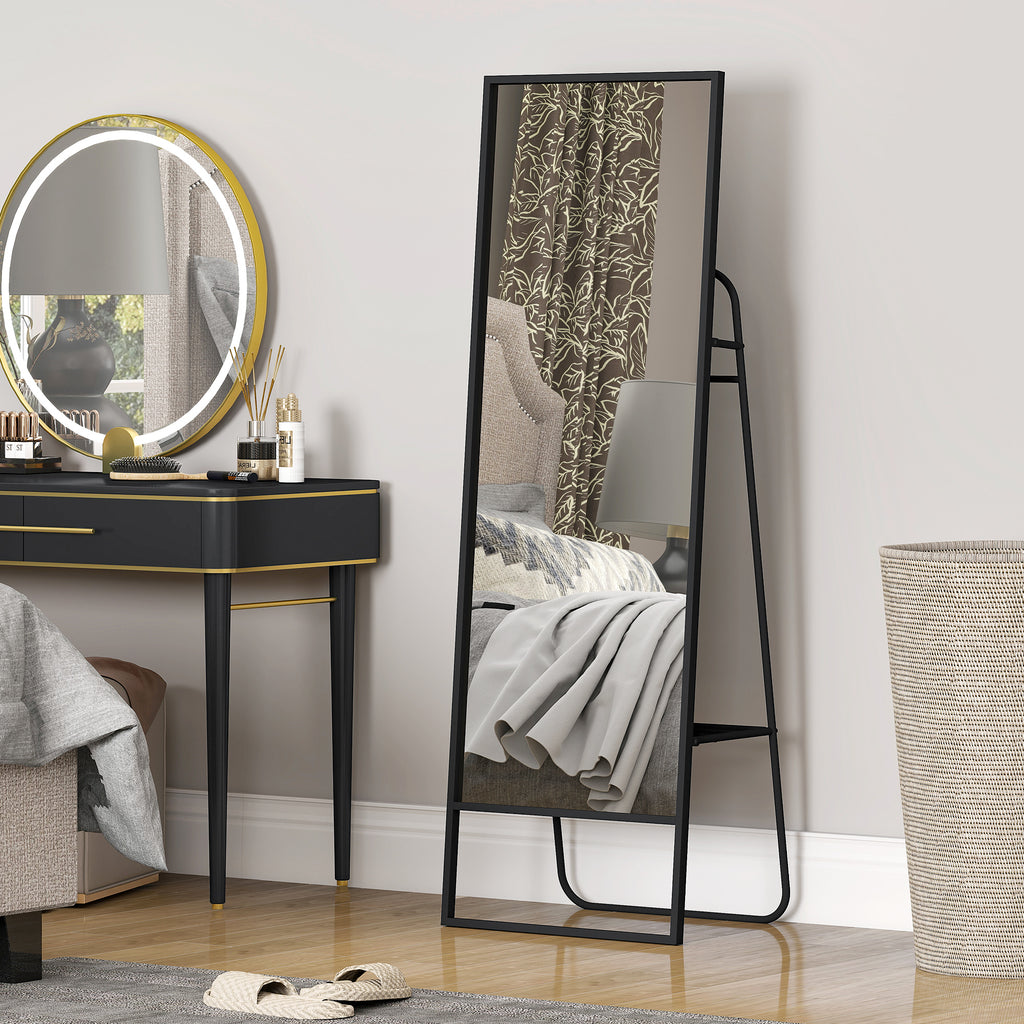 HOMCOM Volledige lichaamsspiegel, industrieel ontwerp, achterplank, 2 haken, metalen frame, voor slaapkamer, 157 x 50 cm, Zwart