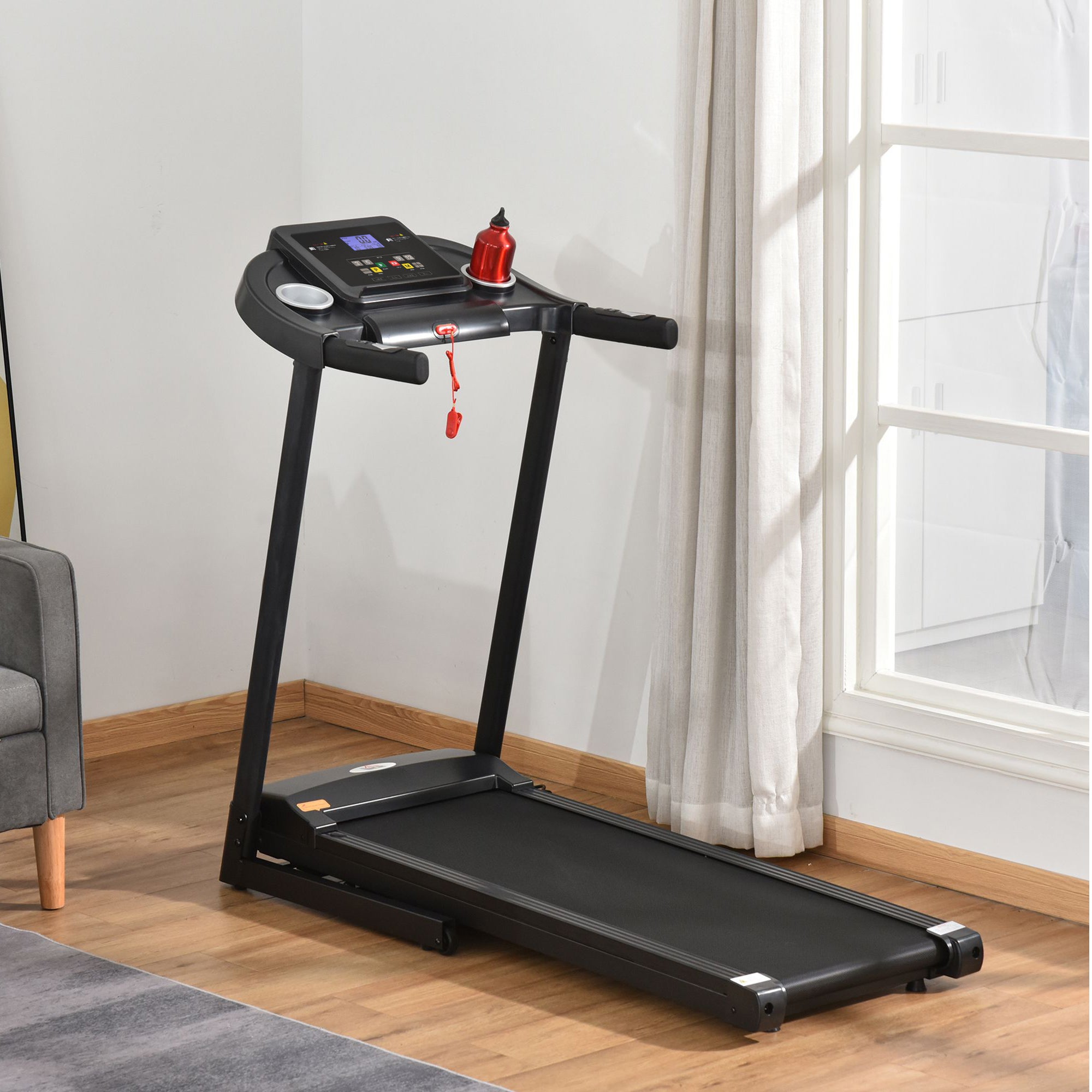 HOMCOM elektrische loopband opvouwbaar met 12 vooraf ingestelde programma's met LED-display bekerhouder en gsm-houder zeer geschikt voor home gym indoor fitness zwart 134 x 60 x 118 cm