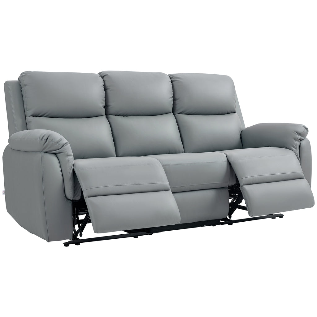 HOMCOM 3-zits Sofa, Links en Rechts Leunend, Aanpasbare Voetsteun, Kunstleder, Voor Woonkamer, Donkergrijs