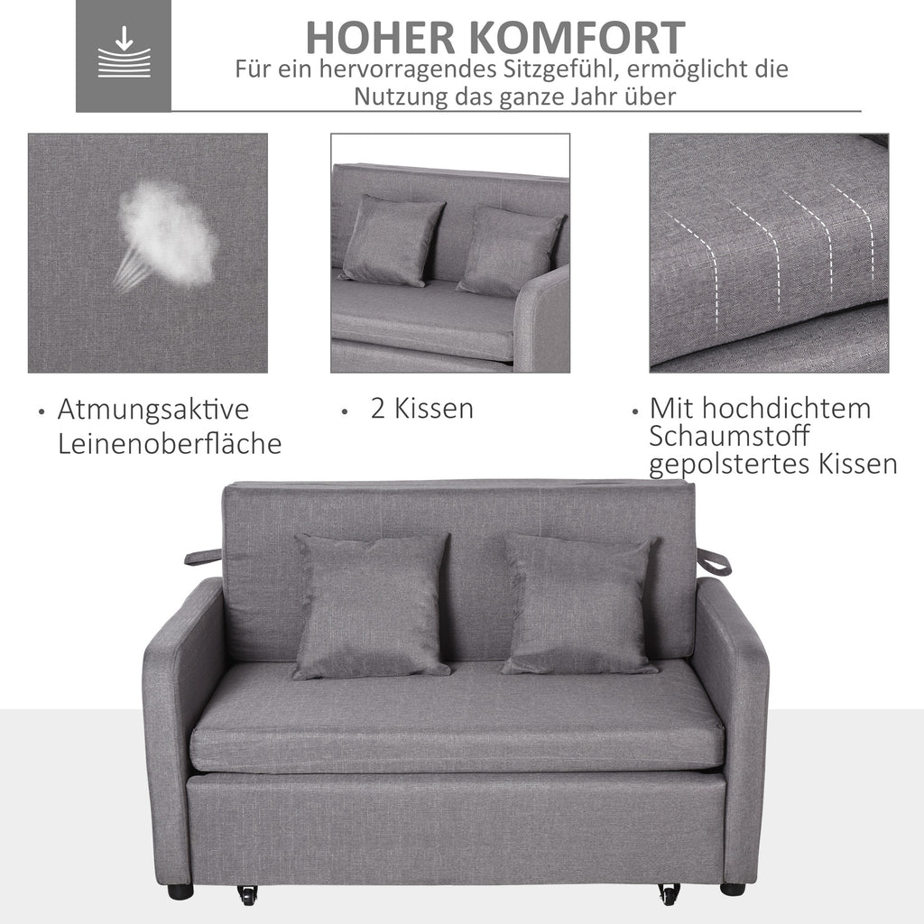 HOMCOM Slaapbank voor 2 Personen, met Opbergruimte, Eenvoudige Ombouw, Flexibel Ontwerp, Grijs