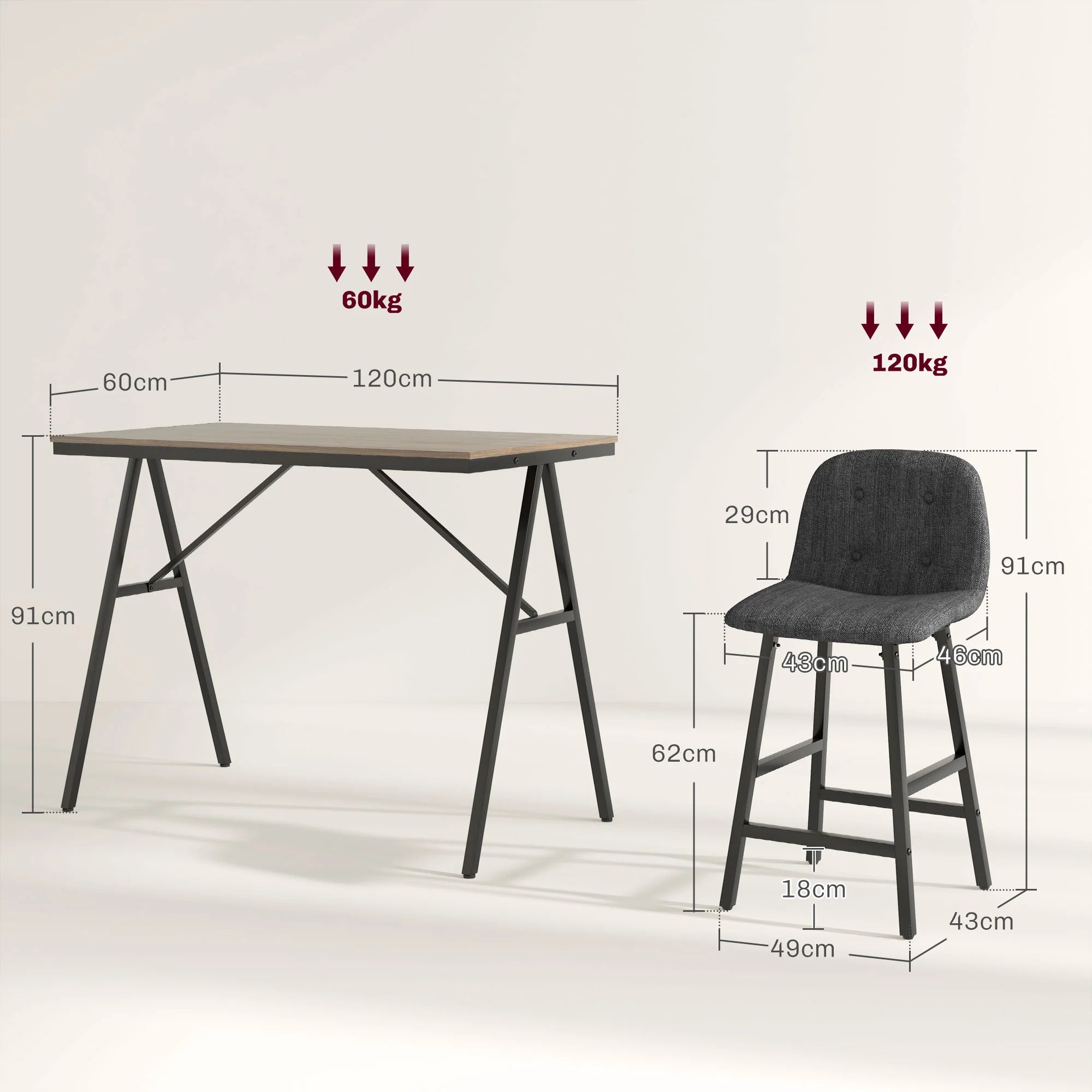 5-delige Bargarnituur, Tafel en 4 Stoelen, Knoopafwerking, Dikke Bekleding, Linnenlook, Donkergrijs