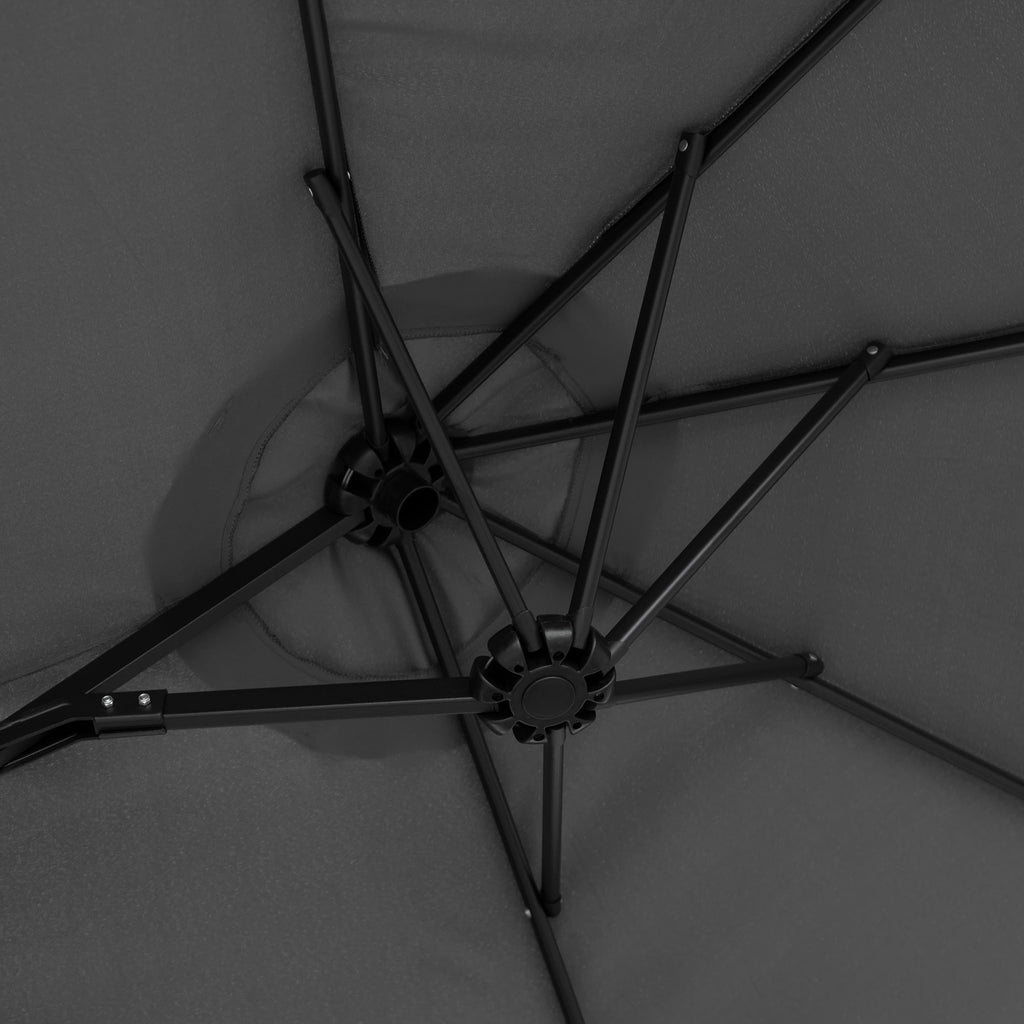 Outsunny parasol, tuinparasol, kantelbaar, met handslinger, winddak, polyester+staal, grijs, 285 x 147 cm