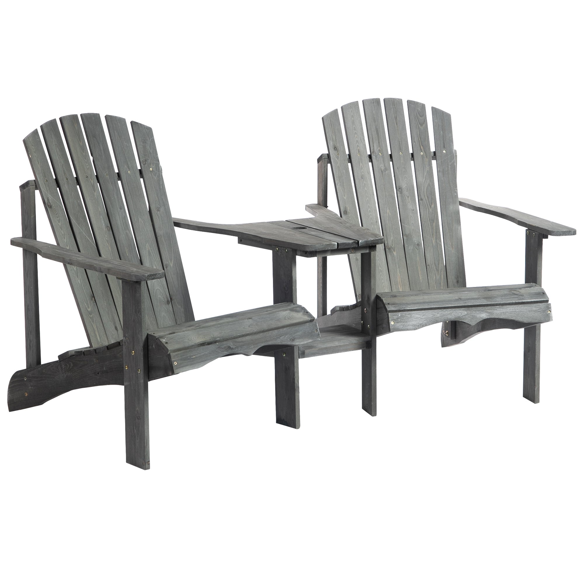 Outsunny tuinbank met tafel en zonneschermhouder, tuinmeubilair, massief hout, kleur grijs