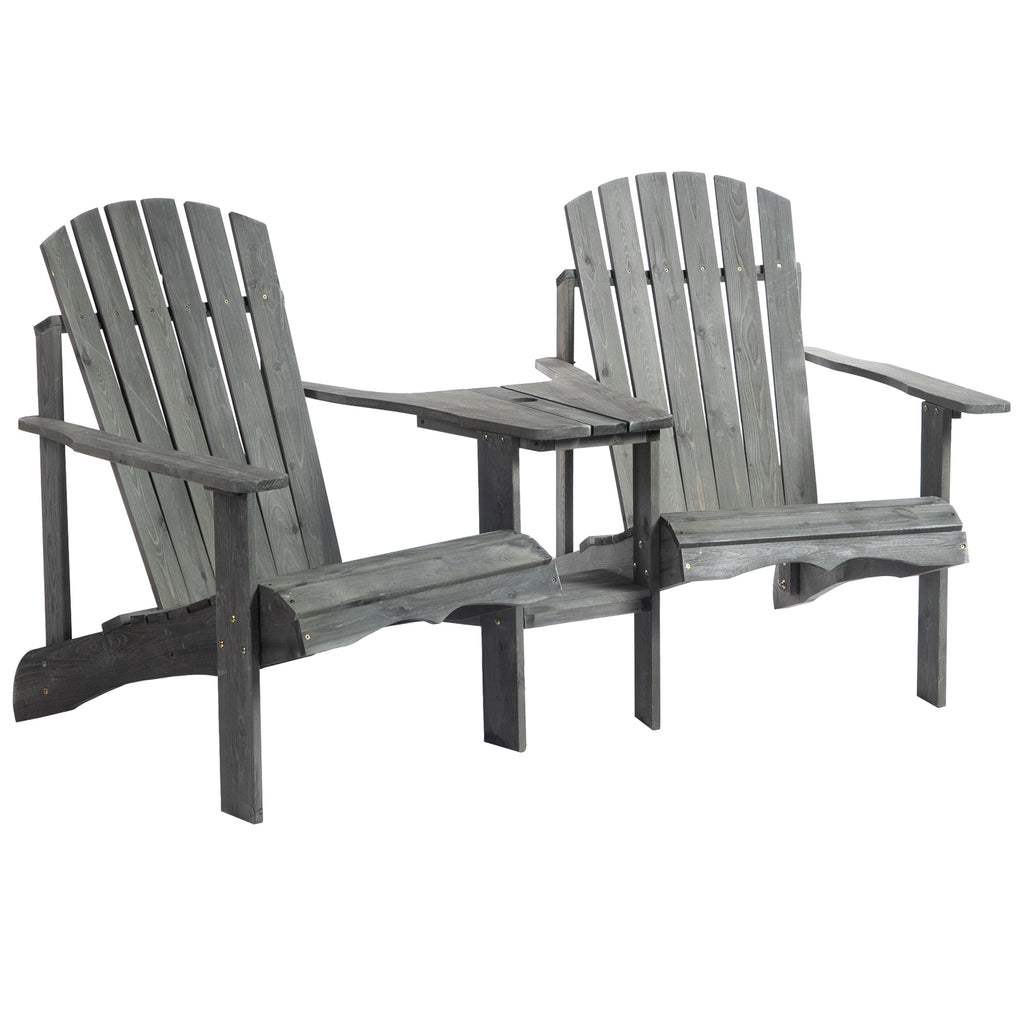 Outsunny tuinbank met tafel en zonneschermhouder, tuinmeubilair, massief hout, kleur grijs