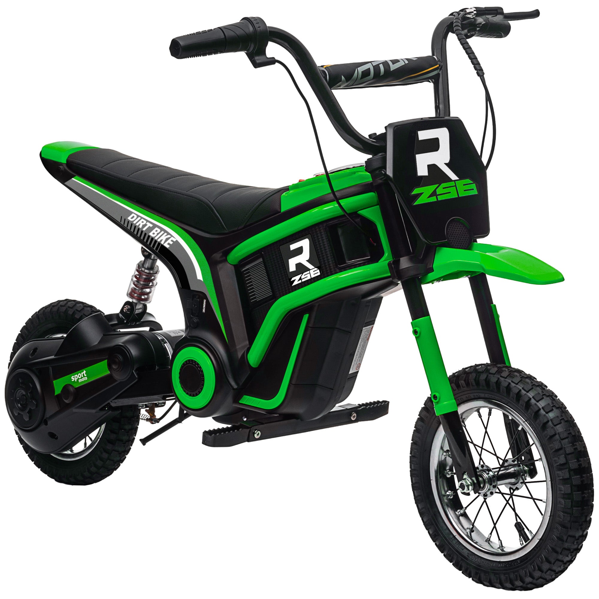 HOMCOM Elektrische Kindermotor, 24V motor, instelbare snelheid, muziek & lichten, Groen