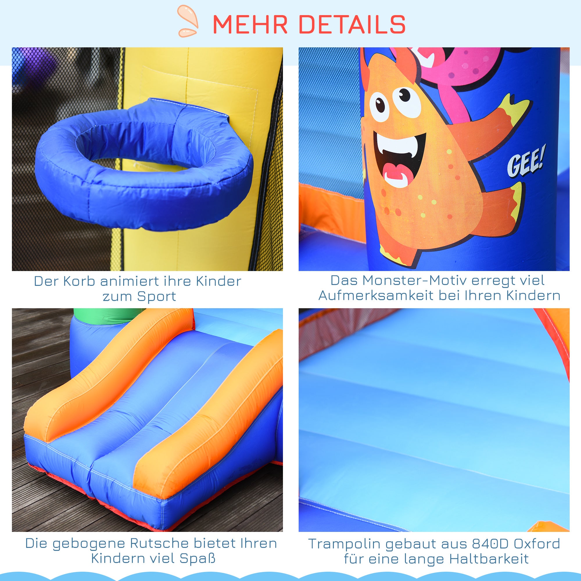 Outsunny opblaasbaar springkasteel met elektrische pomp voor 2 kinderen 250 x 180 x 175 cm