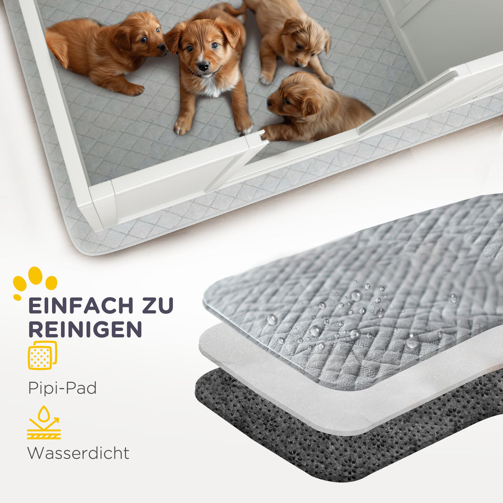 PawHut Werpbox voor Puppy's, met Ondermat, eenvoudig te reinigen, Hout, 166x80x50 cm, Wit