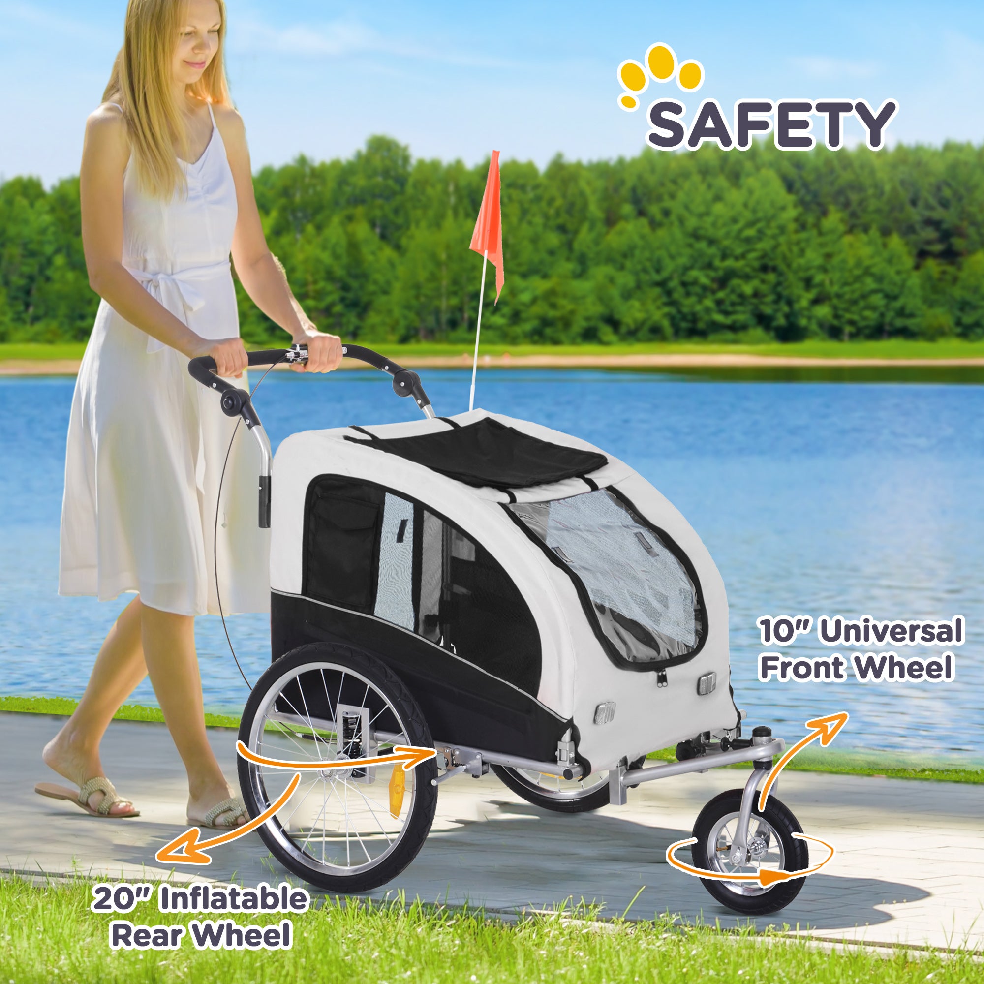 PawHut 2 in 1 hondenaanhanger fietskar jogger vlag regenhoes voor honden Wit