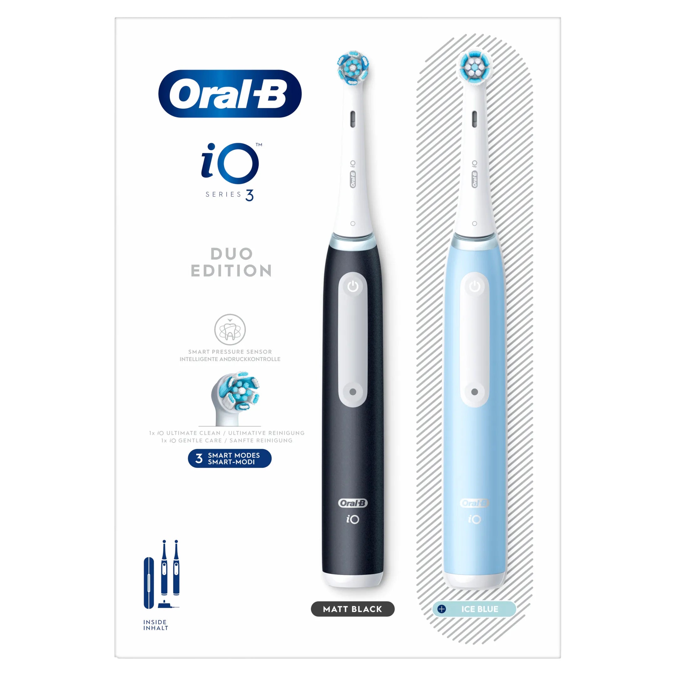 Oral-B Elektrische tandenborstel iO3 Duo Matt Zwart/Ice Blauw + Reisetui
