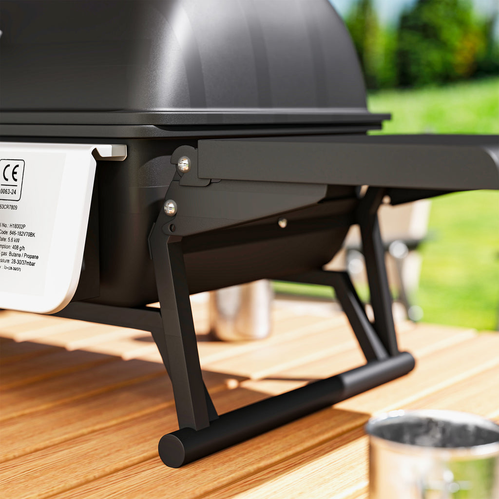 Outsunny Gasbarbecue 5,6 KW met 2 Roestvrijstalen Branders en Zijtafels, Drukregelaar 101 x 48 x 41 cm Zwart