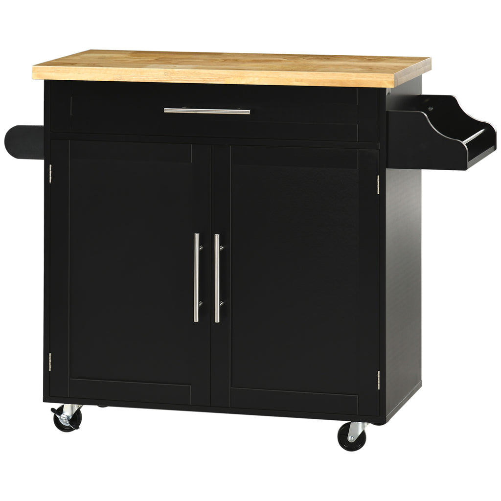 HOMCOM Keukentrolley Serveerwagen Keukenblok, 1 Kruidenrek, 1 Handdoekhouder, 109 cm x 40 cm x 89 cm, Zwart