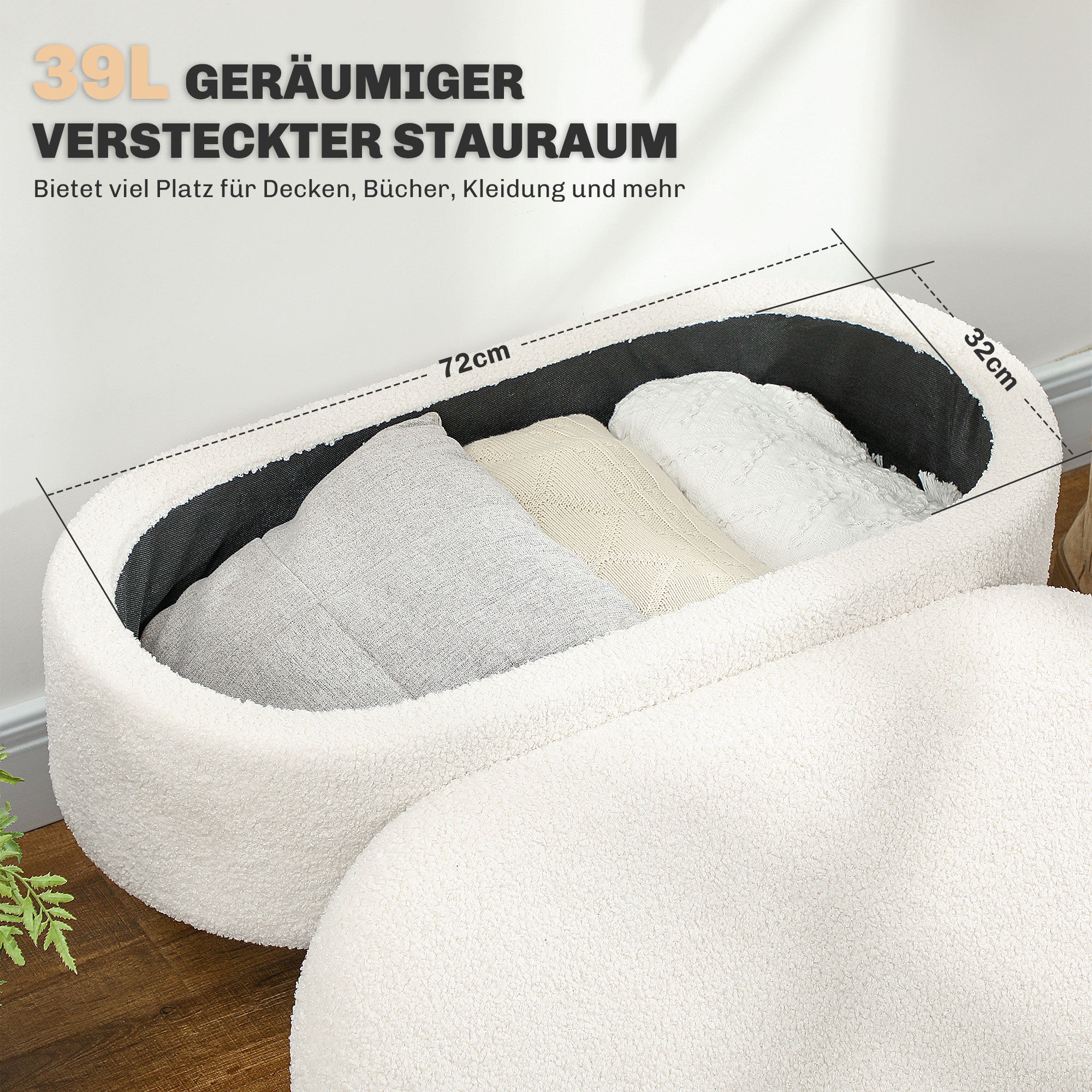 HOMCOM Zitbank met Opbergruimte en Deksel, Voethocker voor Hal, Woonkamer, Slaapkamer, Hout, Stoffen Bekleding, Wit