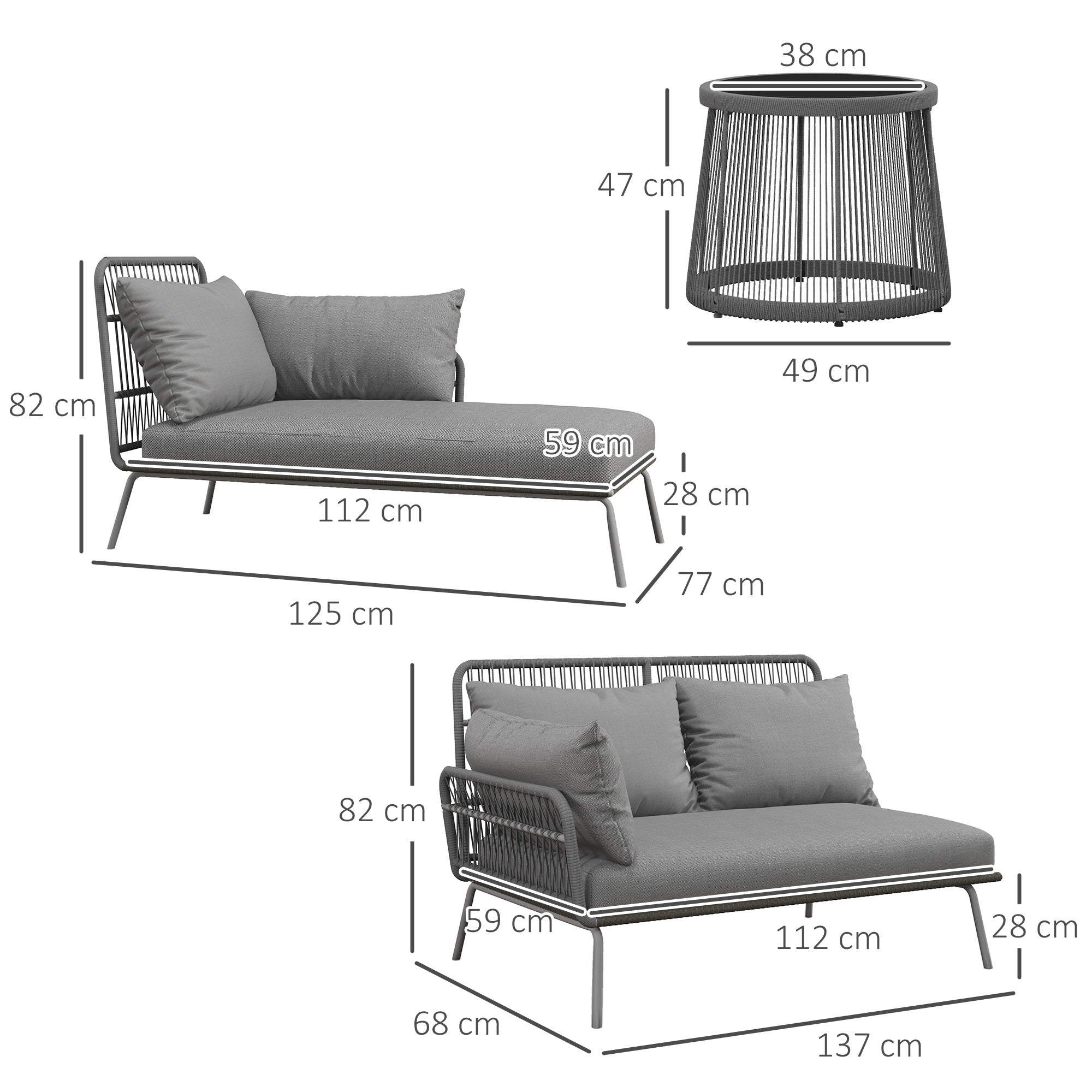 Outsunny Tuin Hoekbank Rattan 2 Zits voor Tuin & Terras, Lichtgrijs