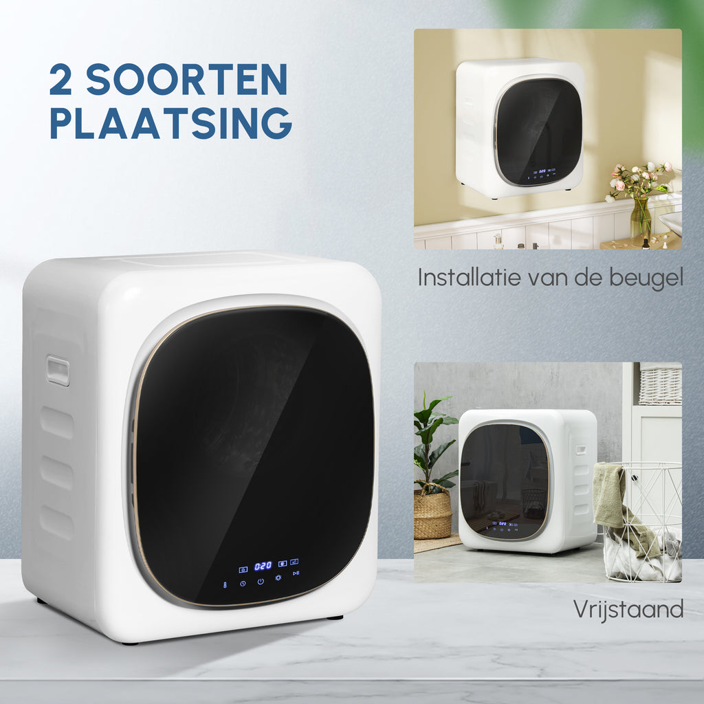 HOMCOM Wasdroger met UV-Desinfectie, Compact Ontwerp, 4 kg Capaciteit, Roestvrijstaal, Wit