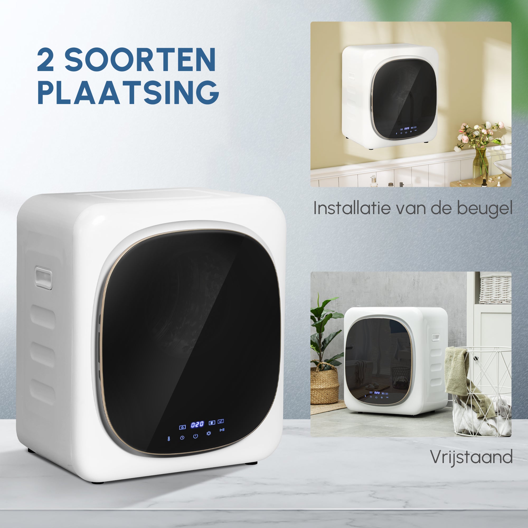 HOMCOM Wasdroger met UV-Desinfectie, Compact Ontwerp, 4 kg Capaciteit, Roestvrijstaal, Wit