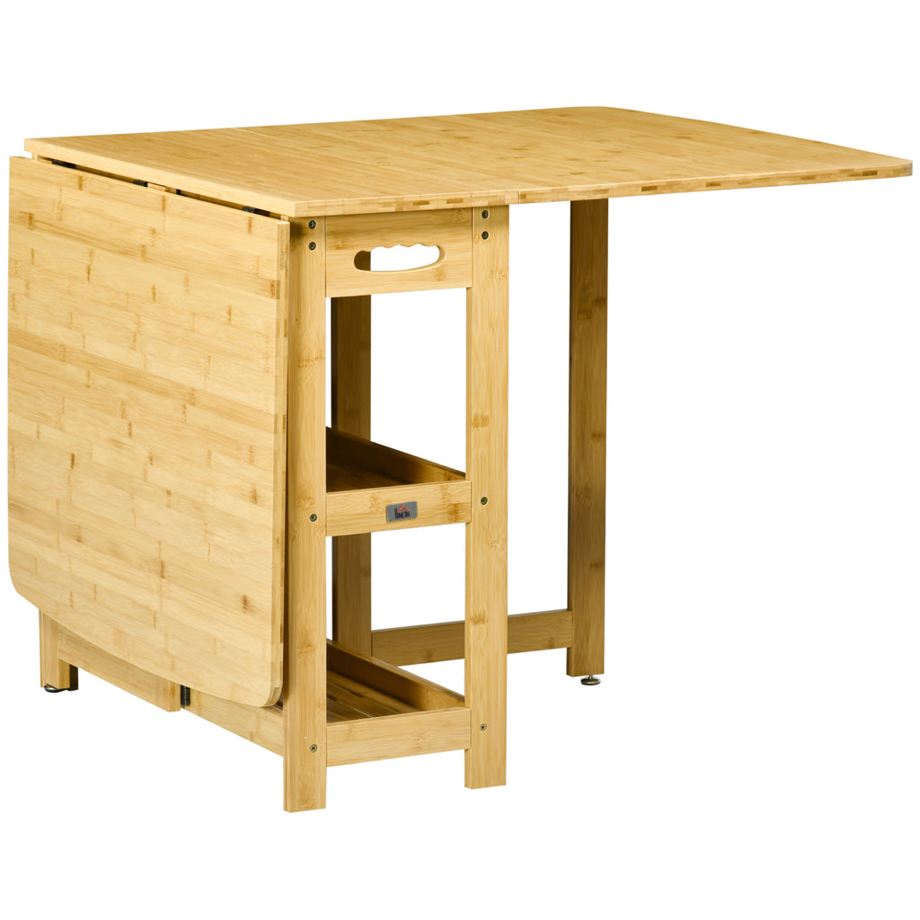HOMCOM eettafel klaptafel met opbergvakken eetkamertafel keukentafel naturel hout