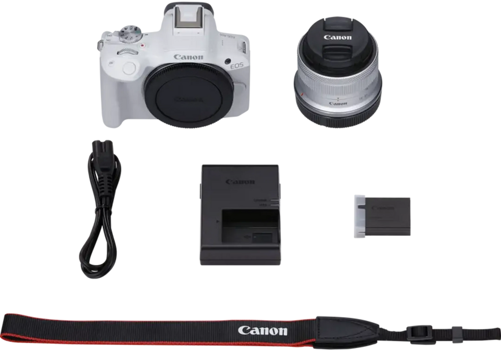 Canon EOS R50-systeemcamera - Wit + RF-S 18-45 mm f/4.5-6.3 IS STM-lens