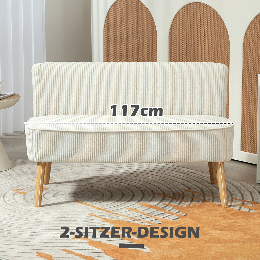 HOMCOM Tweezitsbank, Zachte Bekleding, Onderhoudsvriendelijk, Tot 150 kg Belastbaar, 117 x 56,5 x 77 cm, Crème Wit