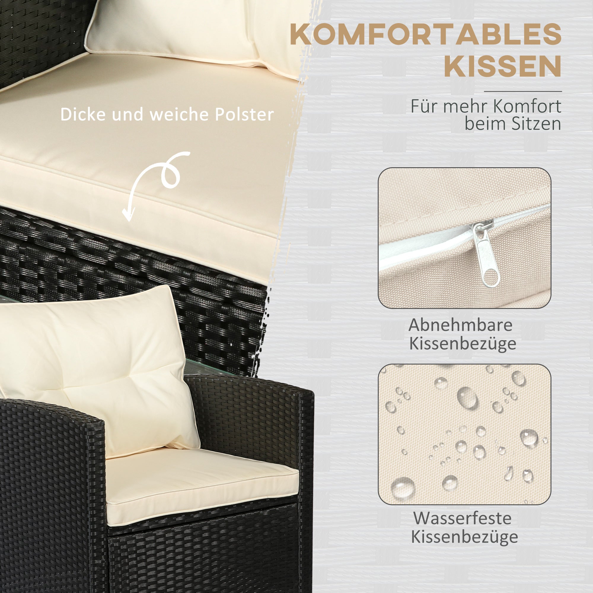 Outsunny poly-rotan zitset 4-delig Zitgroep tuinmeubel set lounge metaal zwart