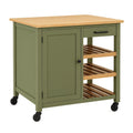 Kkken, rektangulr form, grn MDF-tr, med bordplade i lyst tr, med hjul, skuffe, bne hylder og skab, 90x45x89 cm, til privat brug - X88KKKYXm8II