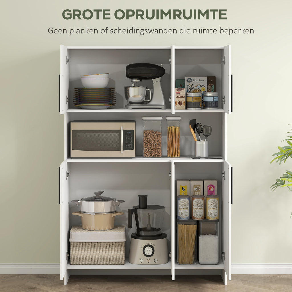 HOMCOM Keukenkast, 4 Kasten, 6 Deuren, 12 Scharnieren, Werkblad, Spaanplaat, Wit