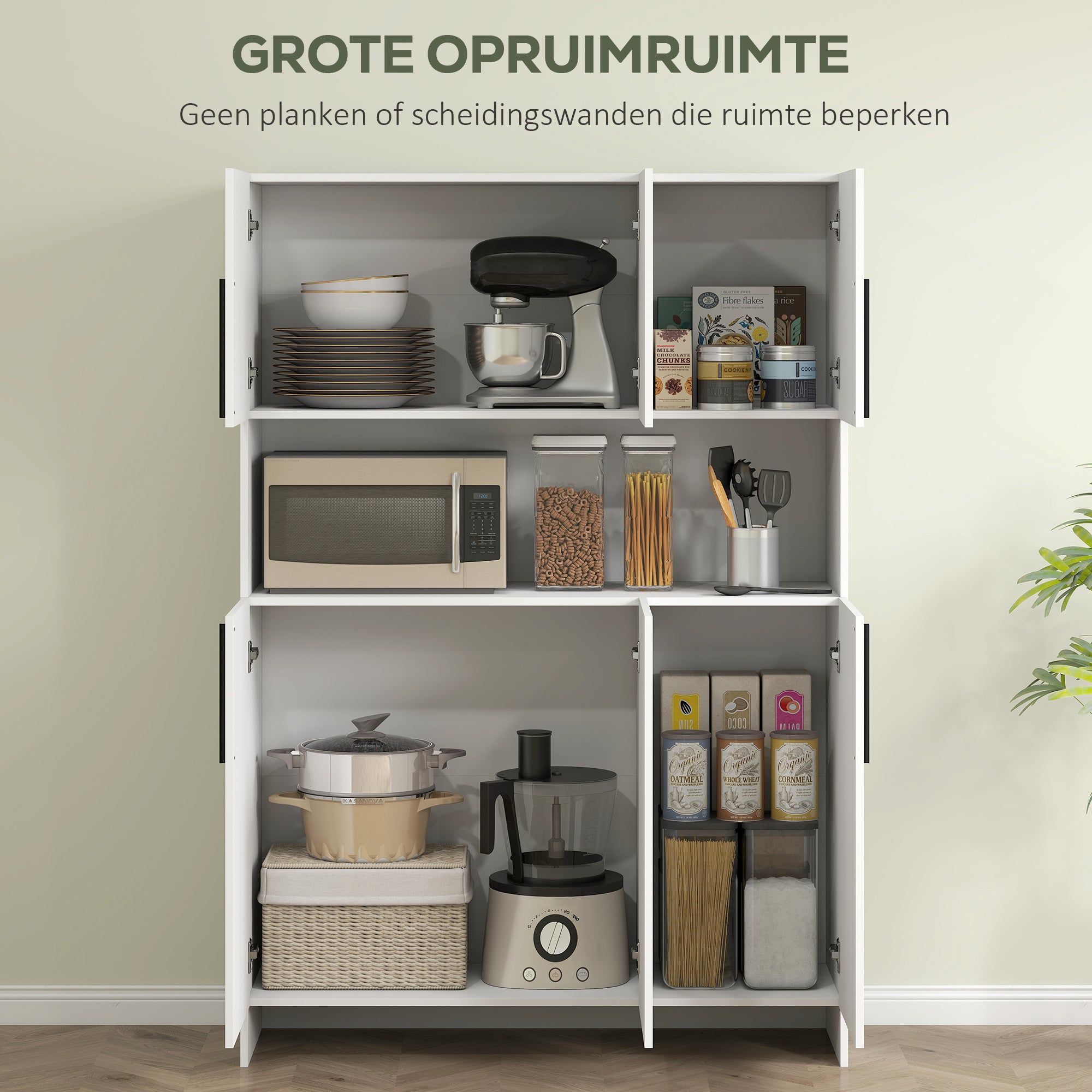 HOMCOM Keukenkast, 4 Kasten, 6 Deuren, 12 Scharnieren, Werkblad, Spaanplaat, Wit