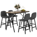 HOMCOM 5-delige Bargarnituur, Tafel en 4 Stoelen, Knoopafwerking, Dikke Bekleding, Linnenlook, Donkergrijs