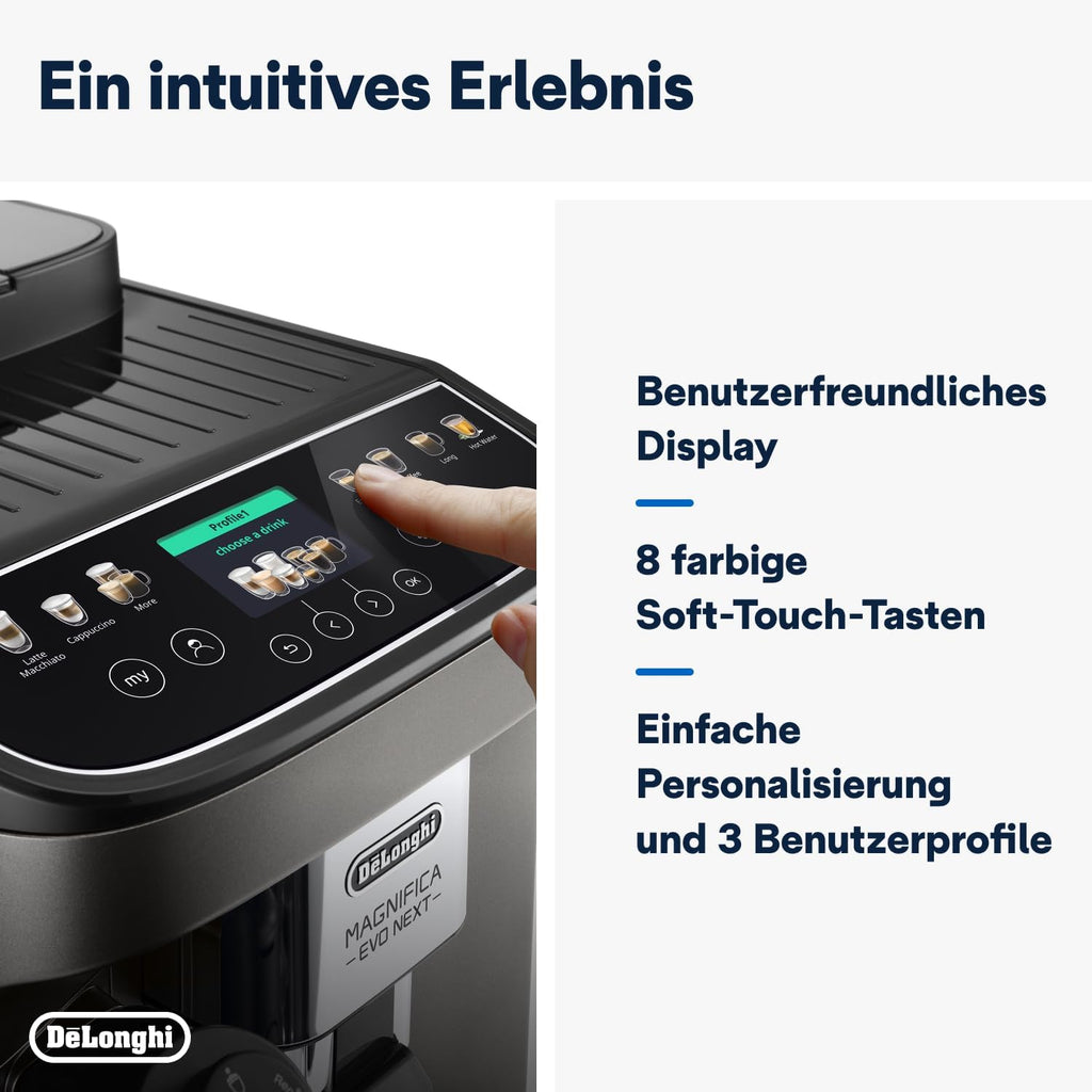 De'Longhi Magnifica Evo ECAM 292.81.B Volautomatische koffiemachine met LatteCrema melksysteem, 7 directe selectieknoppen voor cappuccino, espresso en andere koffiespecialiteiten, 2-kops functie, zwart