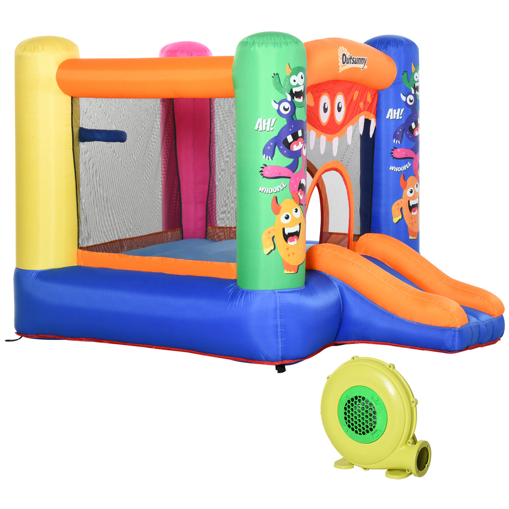 Outsunny opblaasbaar springkasteel met elektrische pomp voor 2 kinderen 250 x 180 x 175 cm