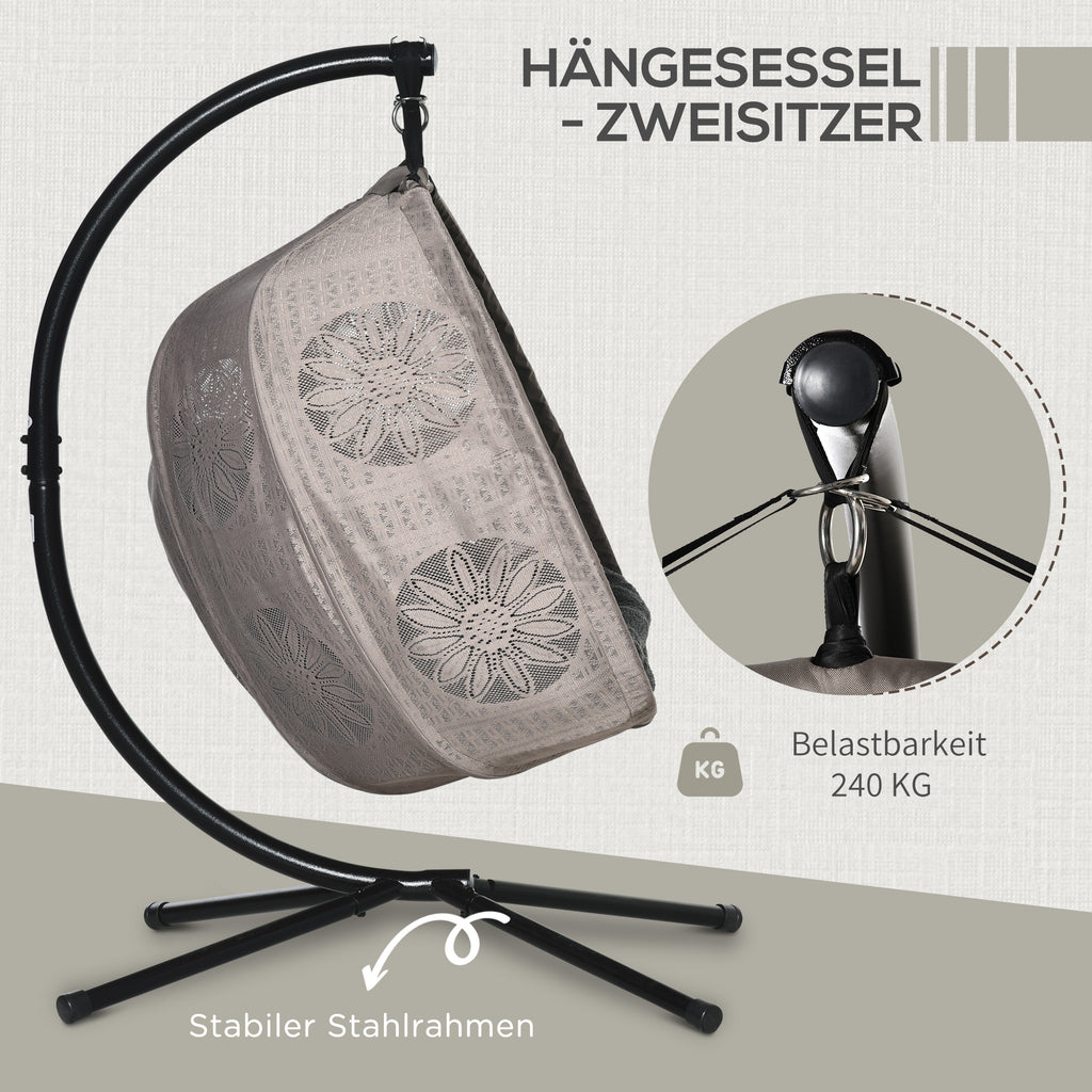 Outsunny hangstoel voor twee personen kleur zwart+zand 132L x 126W x 172H cm