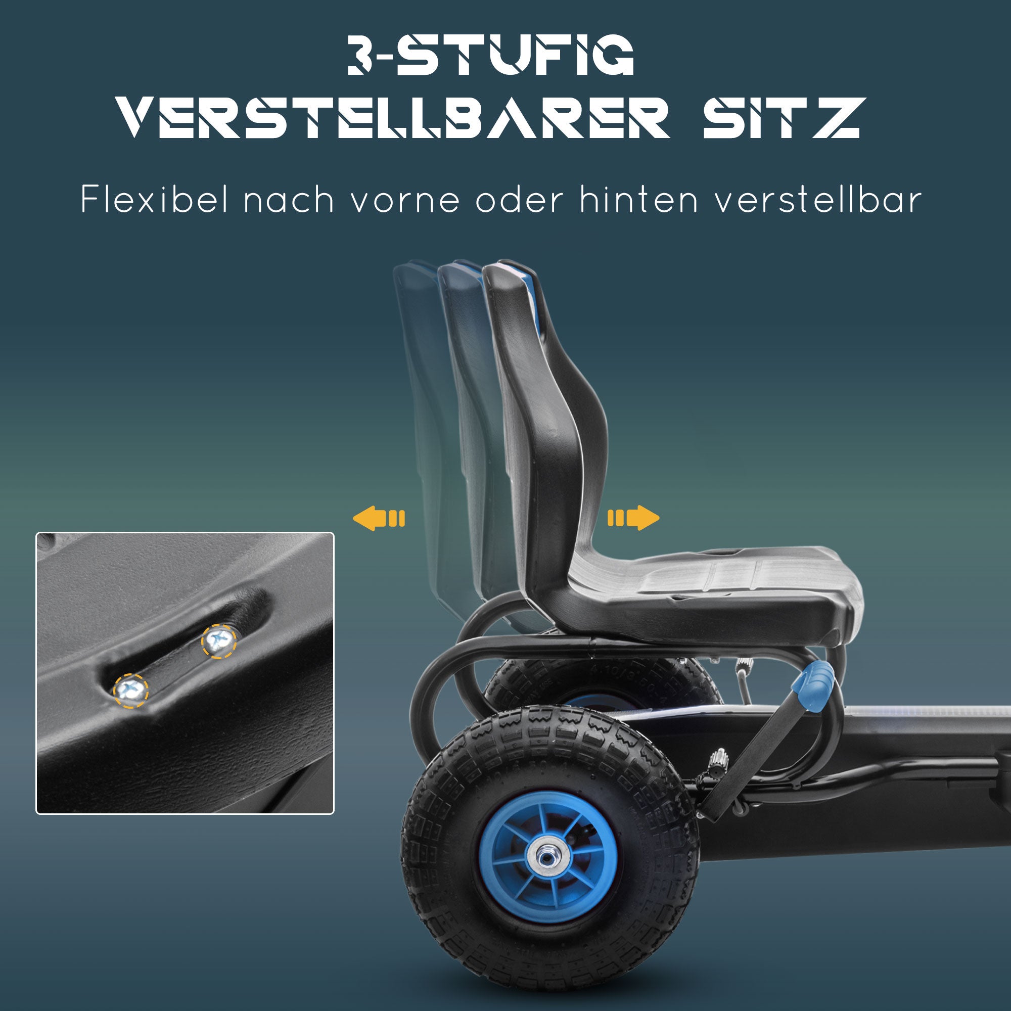 HOMCOM skelter, kindervoertuig met pedaal, pedaalauto, outdoor, blauw+zwart