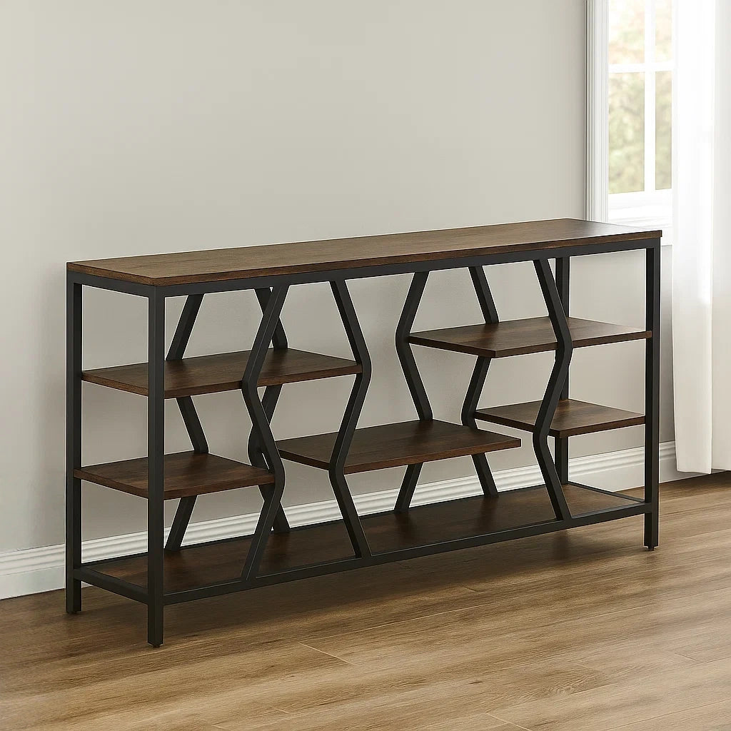 Konsolbord til entre, brun, MDF og metal, egnet til entre, 180x30x91 cm