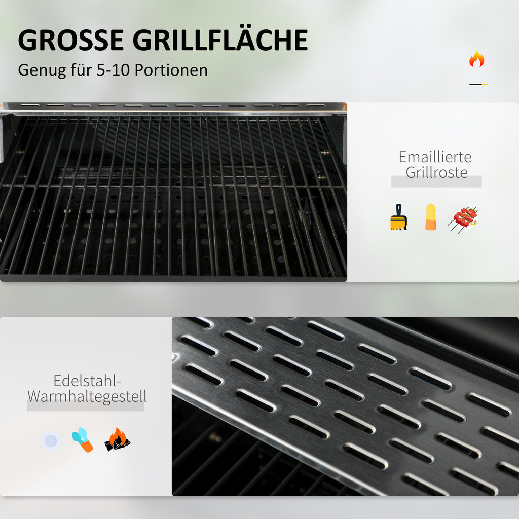 Outsunny Kolenbarbecue BBQ-grill Smoker, inclusief thermometer, flesopener, 120 x 64 x 114 cm, Zwart