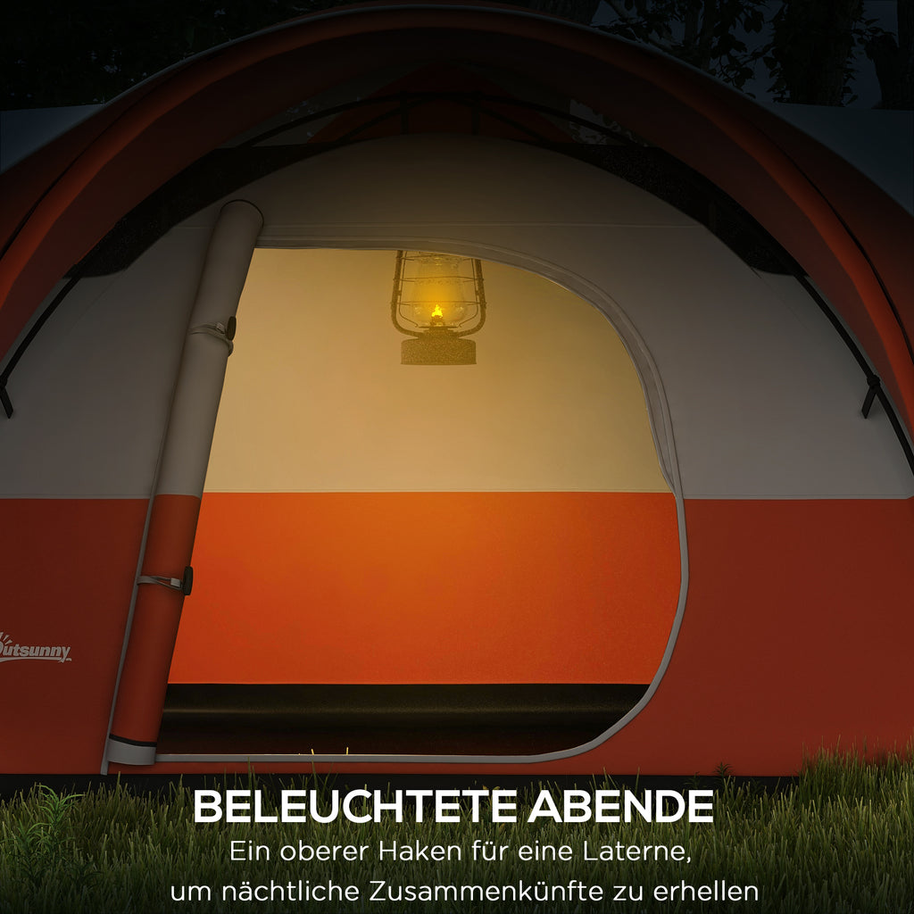 Outsunny Kampeertent voor 5-6 Pers., Familietent, waterdicht, met Voortent, 550L x 300B x 198Hcm, Oranje