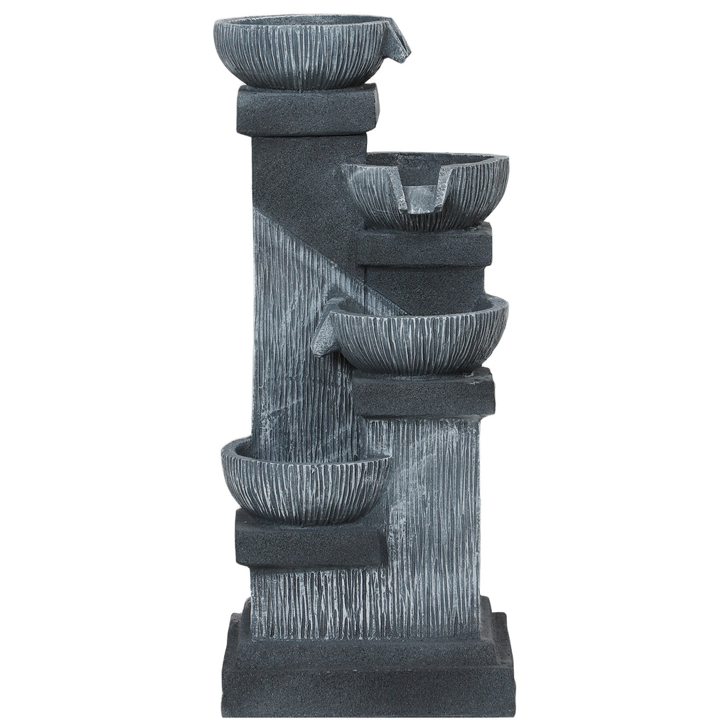 Outsunny 85 cm Outdoor Fontein, 4-Verdiepingen Sierfontein, Kunstmatige Waterval met LED-verlichting en Pomp, Grijs