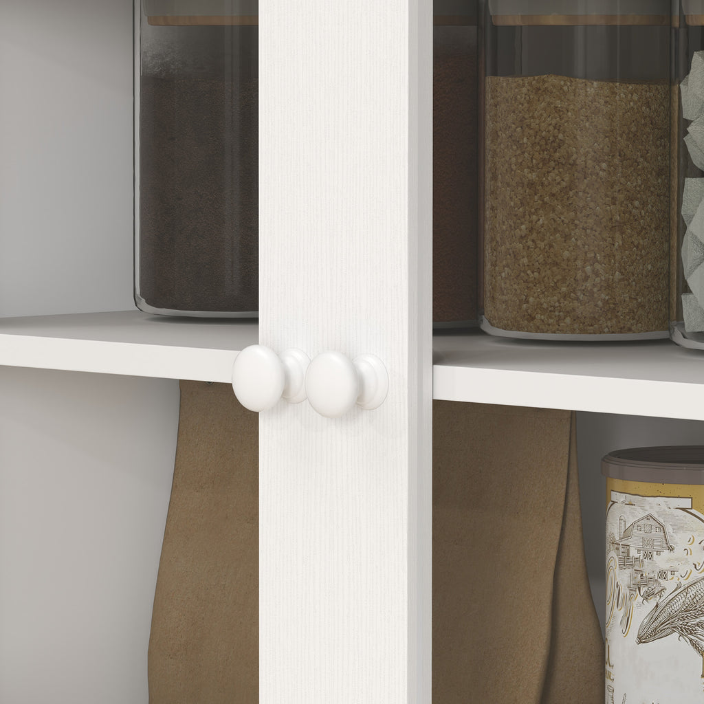 HOMCOM Landhuisstijl Keukenkast, 1 Vitrine, 1 Open Schap, 1 Lade, 2 Kasten, Natuur + Wit
