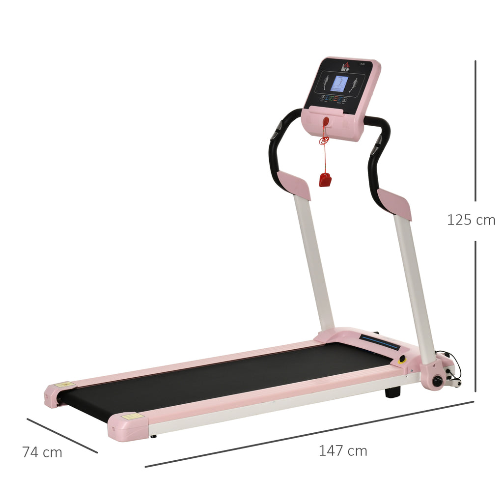 HOMCOM loopband opvouwbaar elektrisch 400 W 1-12 km/u 1.5HP mobiele telefoon houder roze