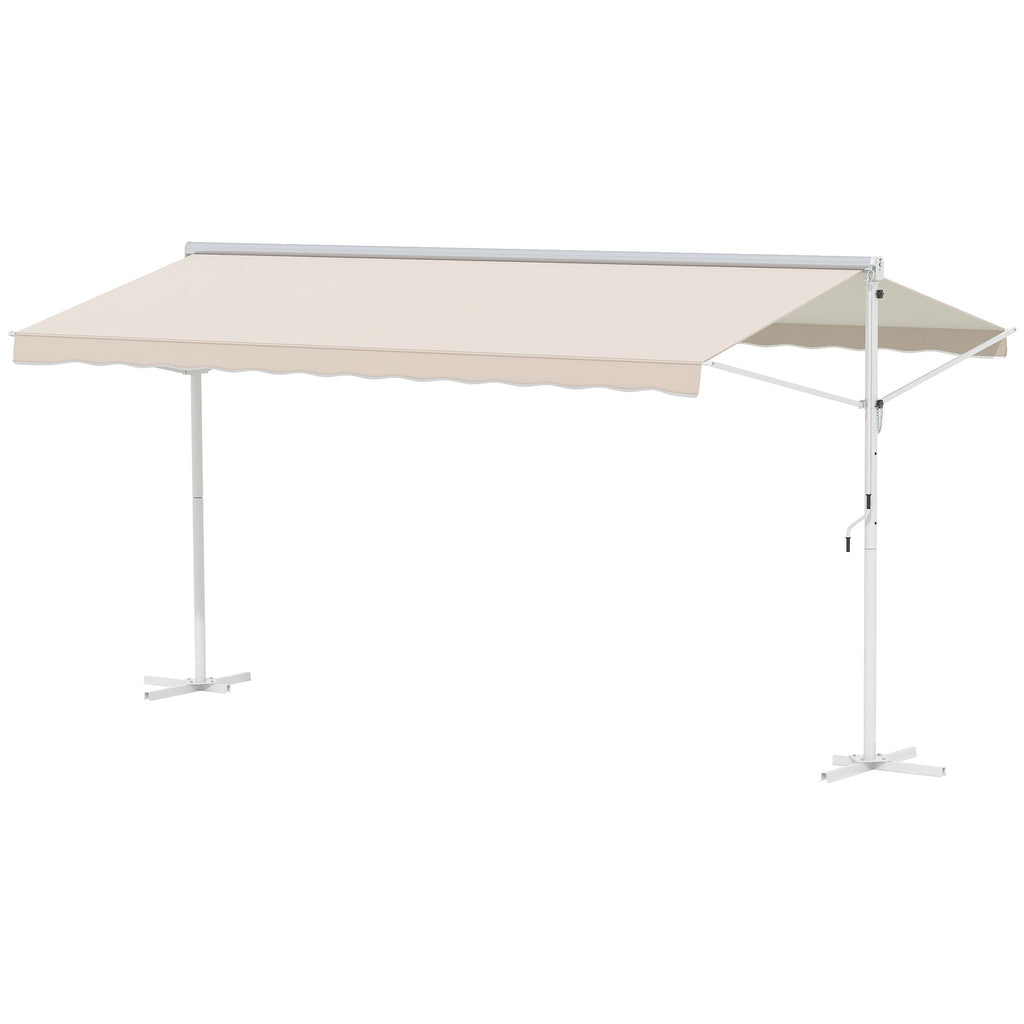 Outsunny Staande luifel met knikarm tuinluifel luifel zwengel crème 4,5 x 3,42 m