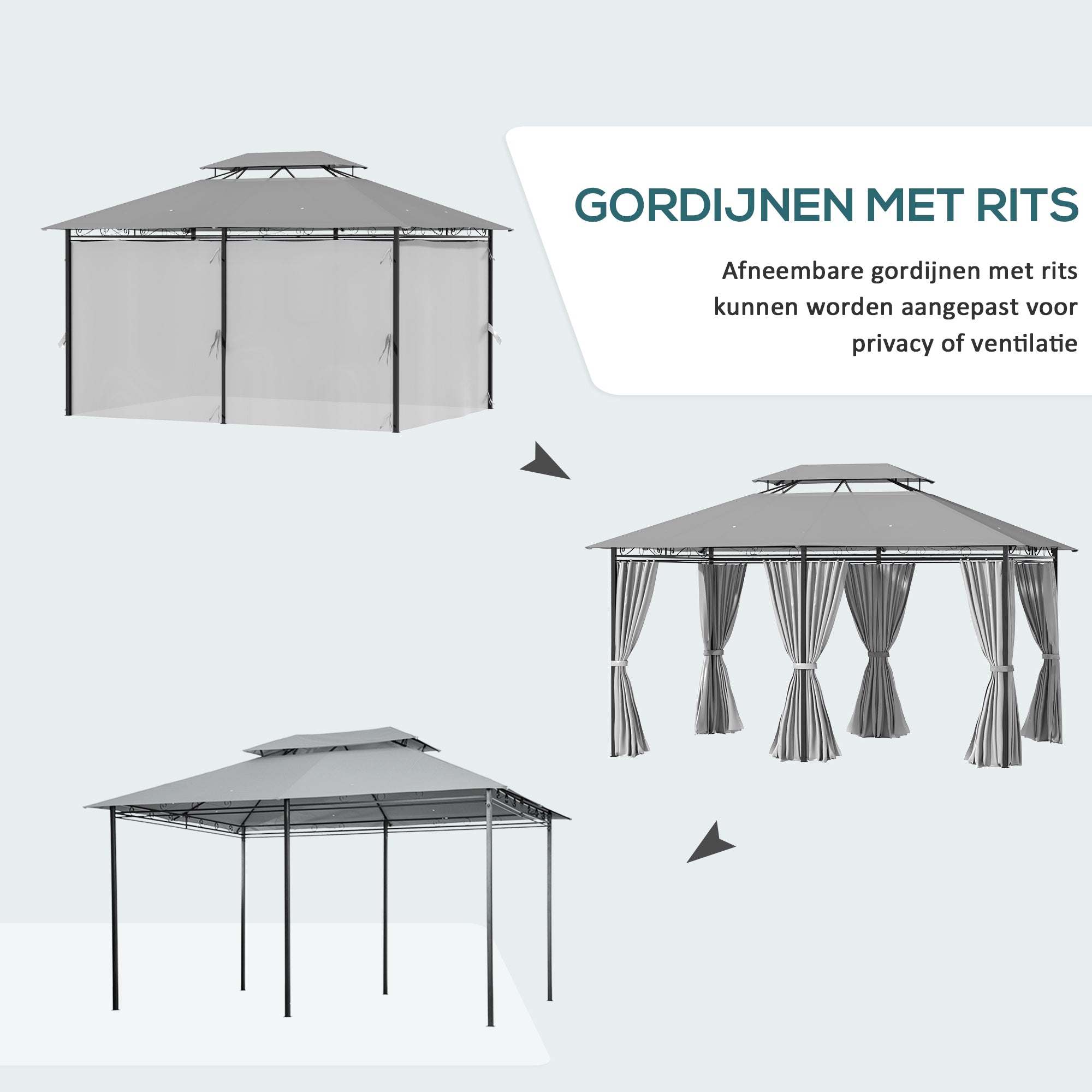 Outsunny paviljoen partytent voor in de tuin partytent tuintent feesttent dubbel dak 3 x 4 m donkergrijs