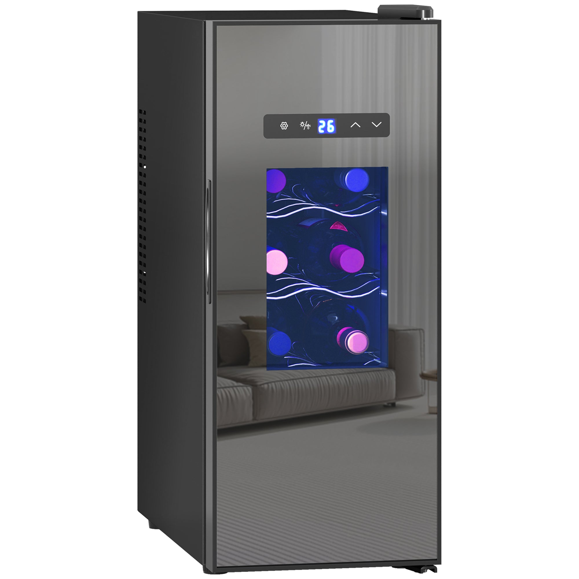 HOMCOM Wijnkoelkast voor 12 Flessen met Glazen Deur en LED-Licht, Touch-Screen, Zwart