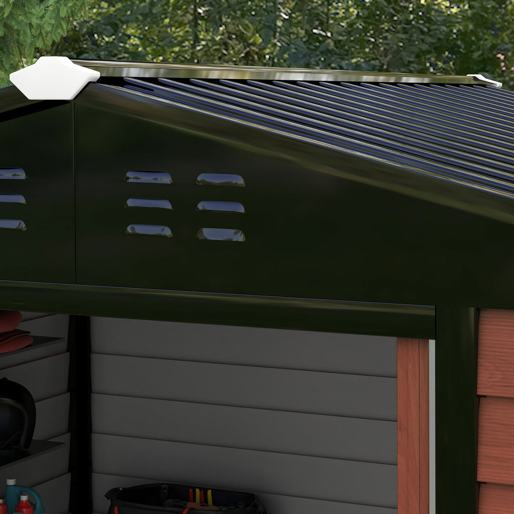 Outsunny Metalen Tuinschuur, Weerbestendig & Roestvrij, Afsluitbaar, 2,40 x 2,06 x 1,98 m, Teak