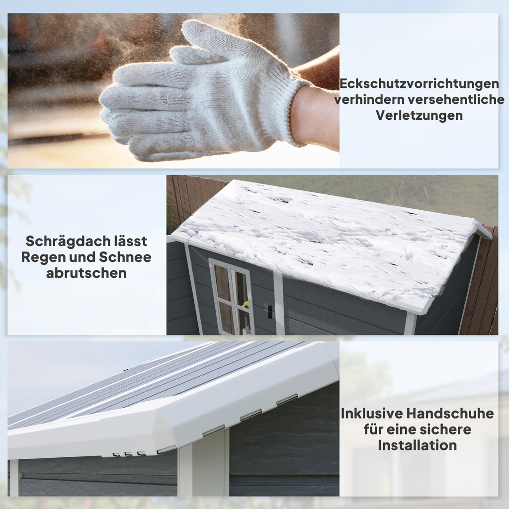 Outsunny Tuinschuur, Kunststof Tuinhuis met Vloer, Venster, Vergrendelbare Deuren, voor Tuin, 131B x 186D x 198H cm, Grijs