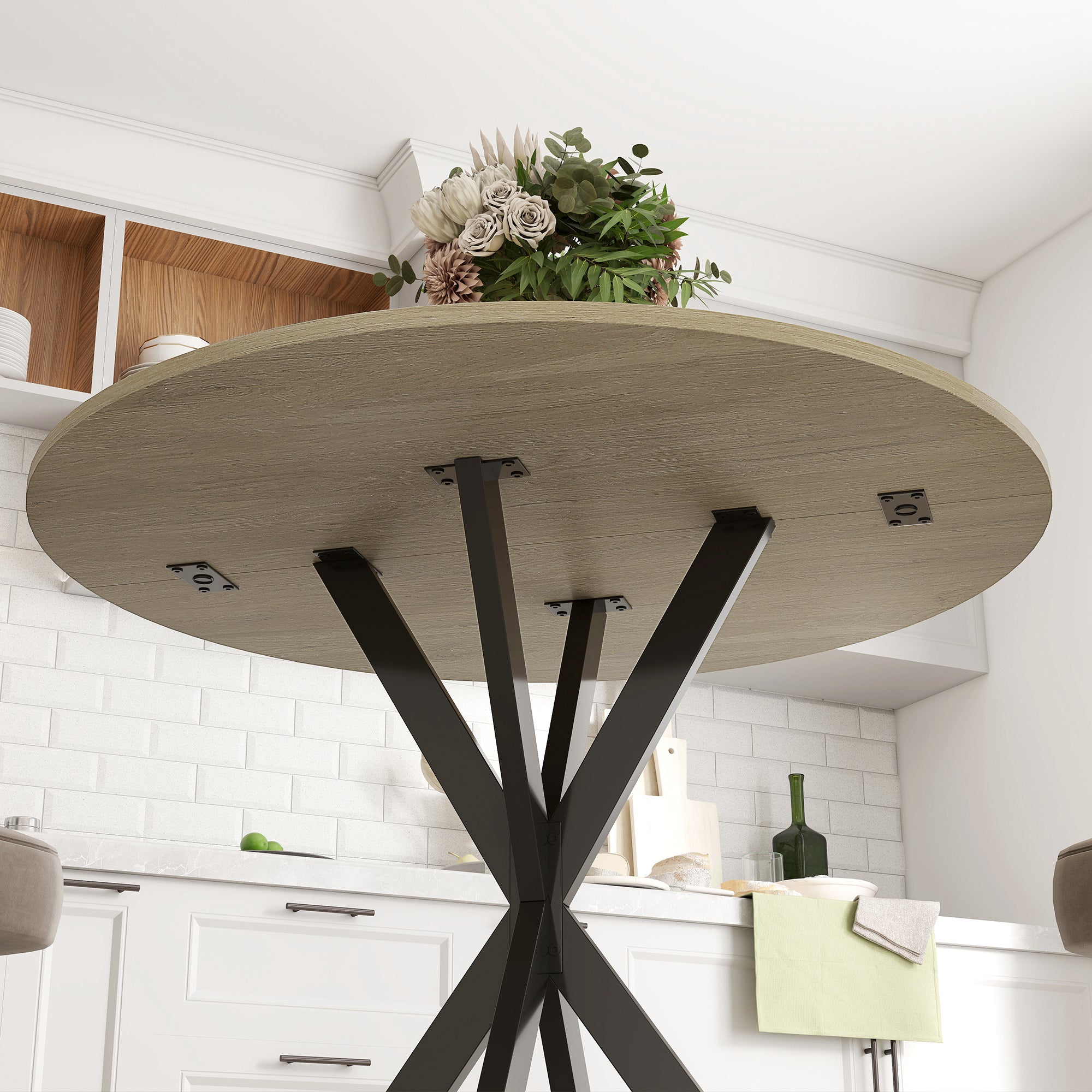 HOMCOM 80cm Industriële Ronde Eettafel - Eik