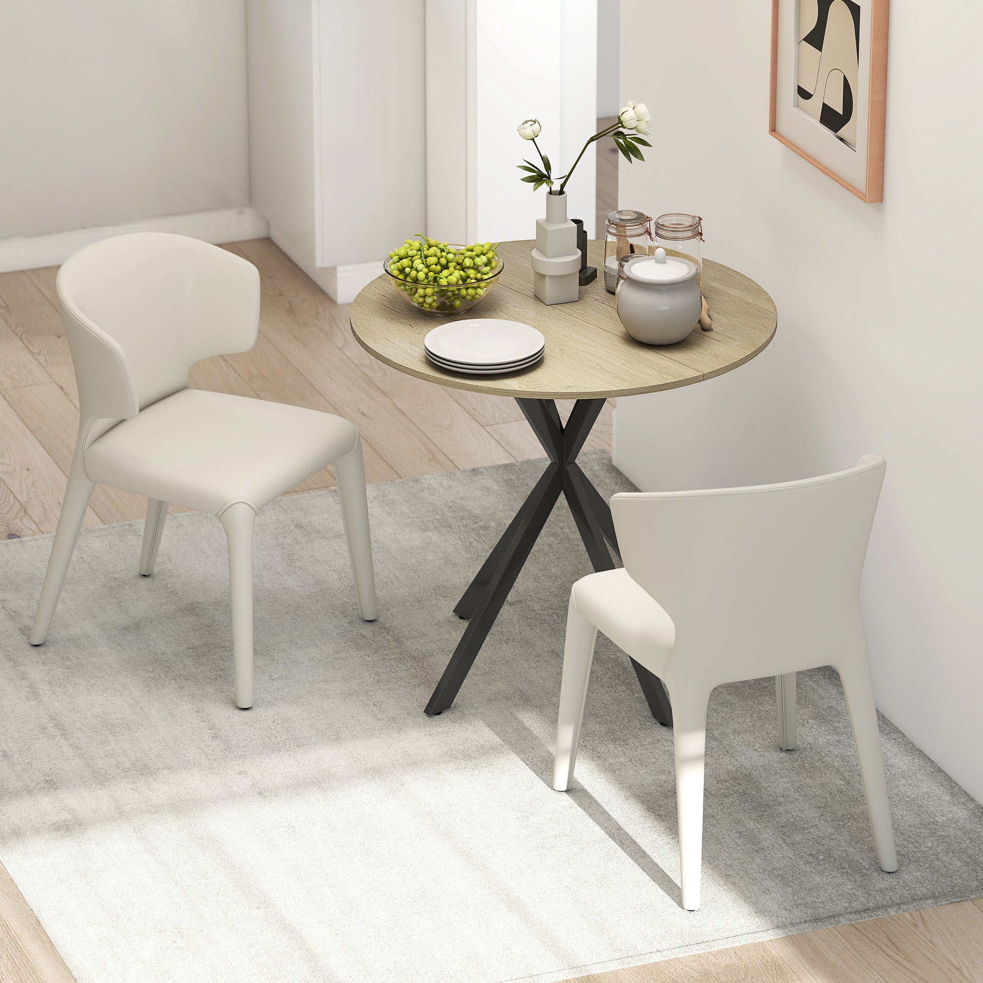 HOMCOM 80cm Industriële Ronde Eettafel - Eik