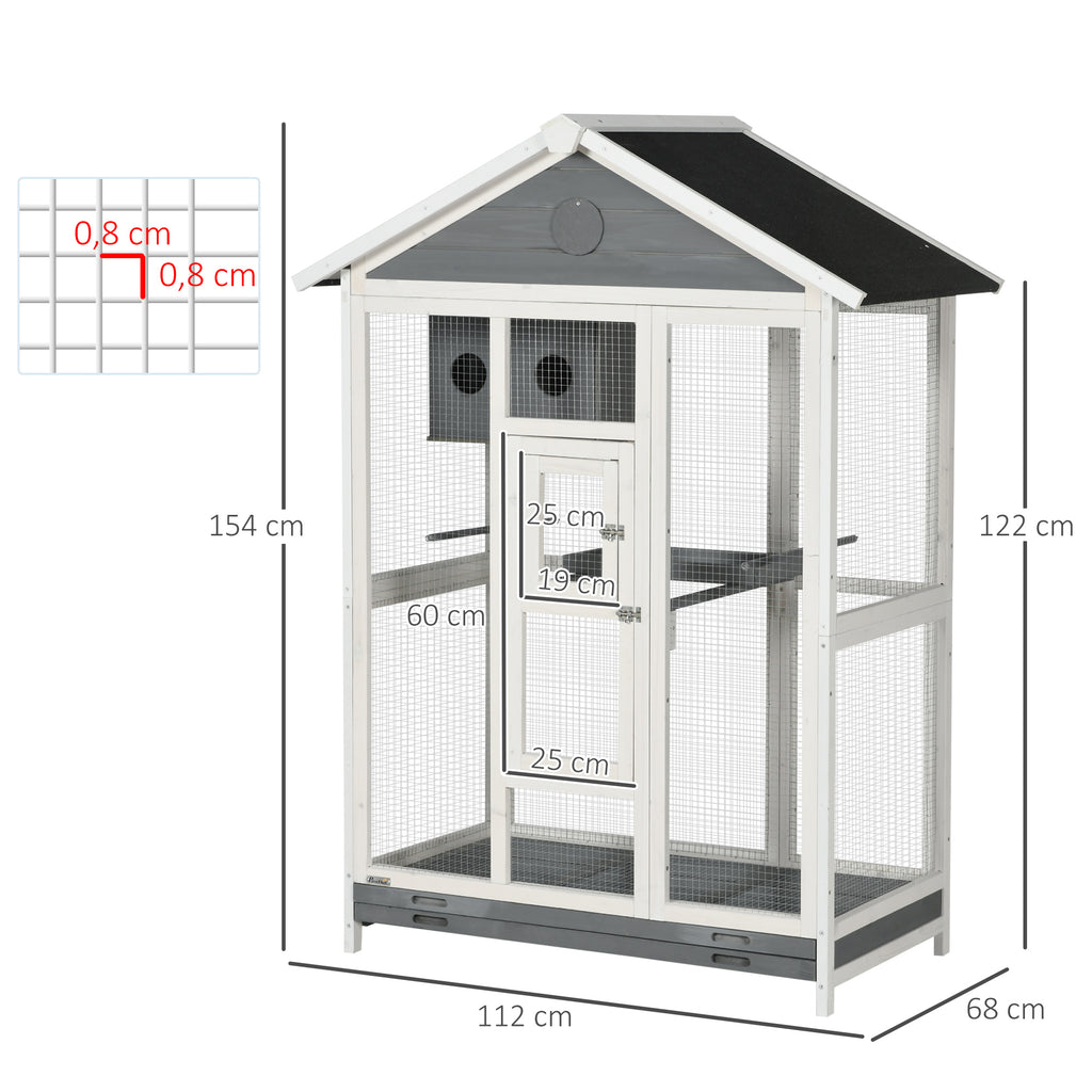 PawHut Houten vogelkooi met 4 zitstokken, asfaltdak, waterdicht, 112 x 68 x 154 cm
