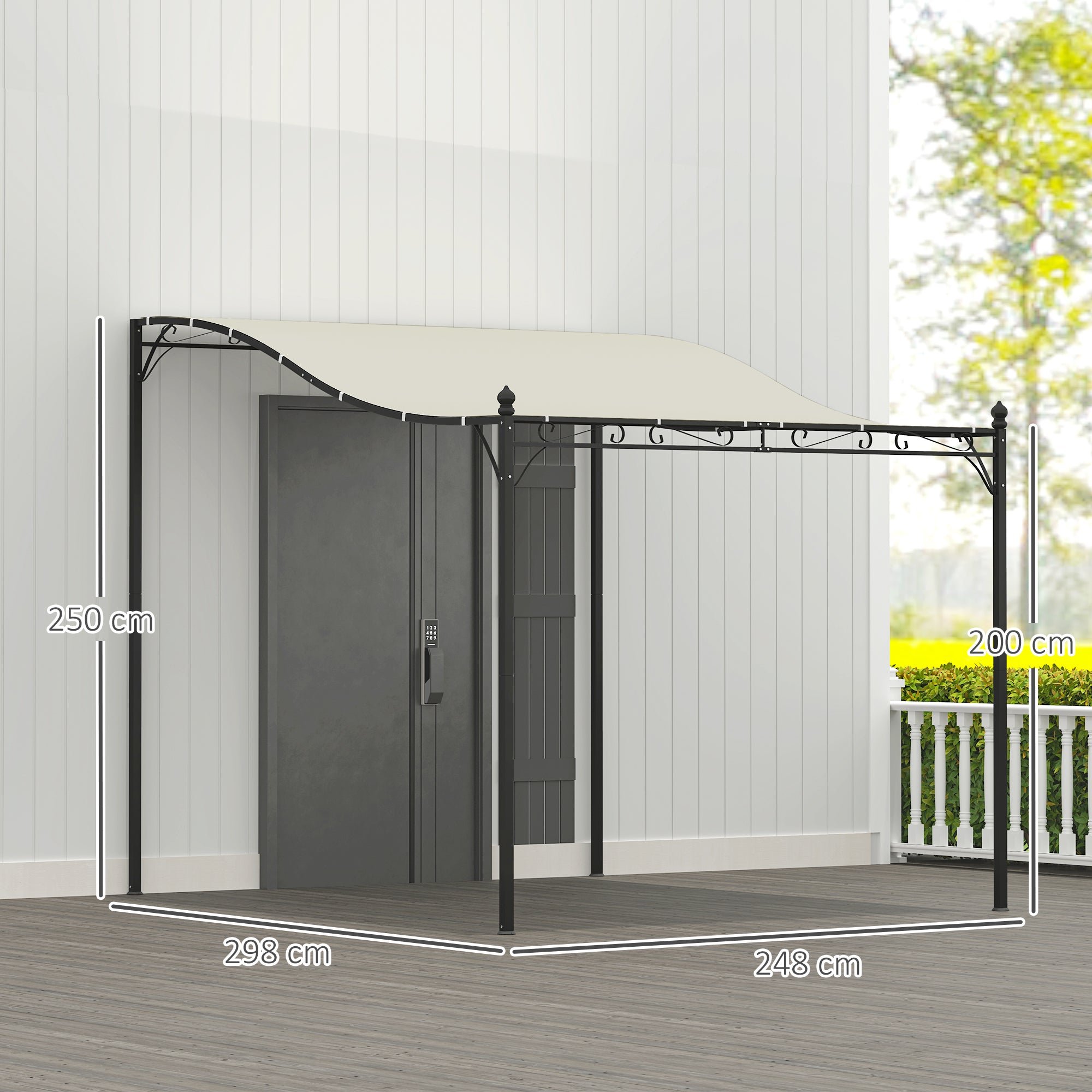Outsunny 2,5 x 3 m Pergola, Wandgemonteerde Tuinpaviljoen, waterbestendig, Metalen frame, Afvoergaten, Schaduwdak, Crèmewit