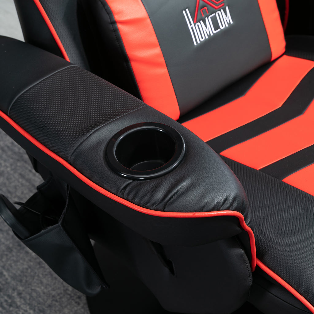 HOMCOM Gaming-stoel met massagefunctie, inclusief voetensteun, ligfunctie, rood + zwart.