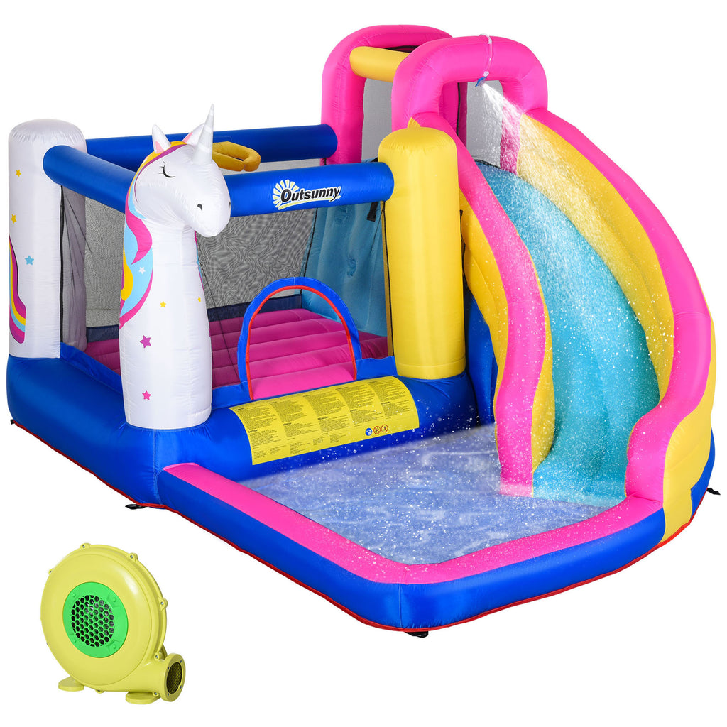 Opblaasbaar springkasteel met glijbaan speelkasteel springkasteel met blazer voor 4 kinderen