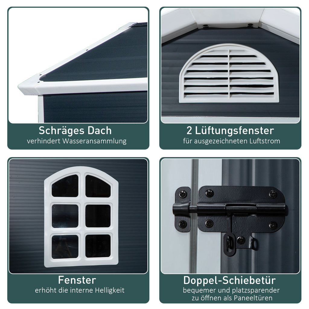 Outsunny Gereedschapsschuur tuinhuis met raam puntdak outdoor metaal grijs