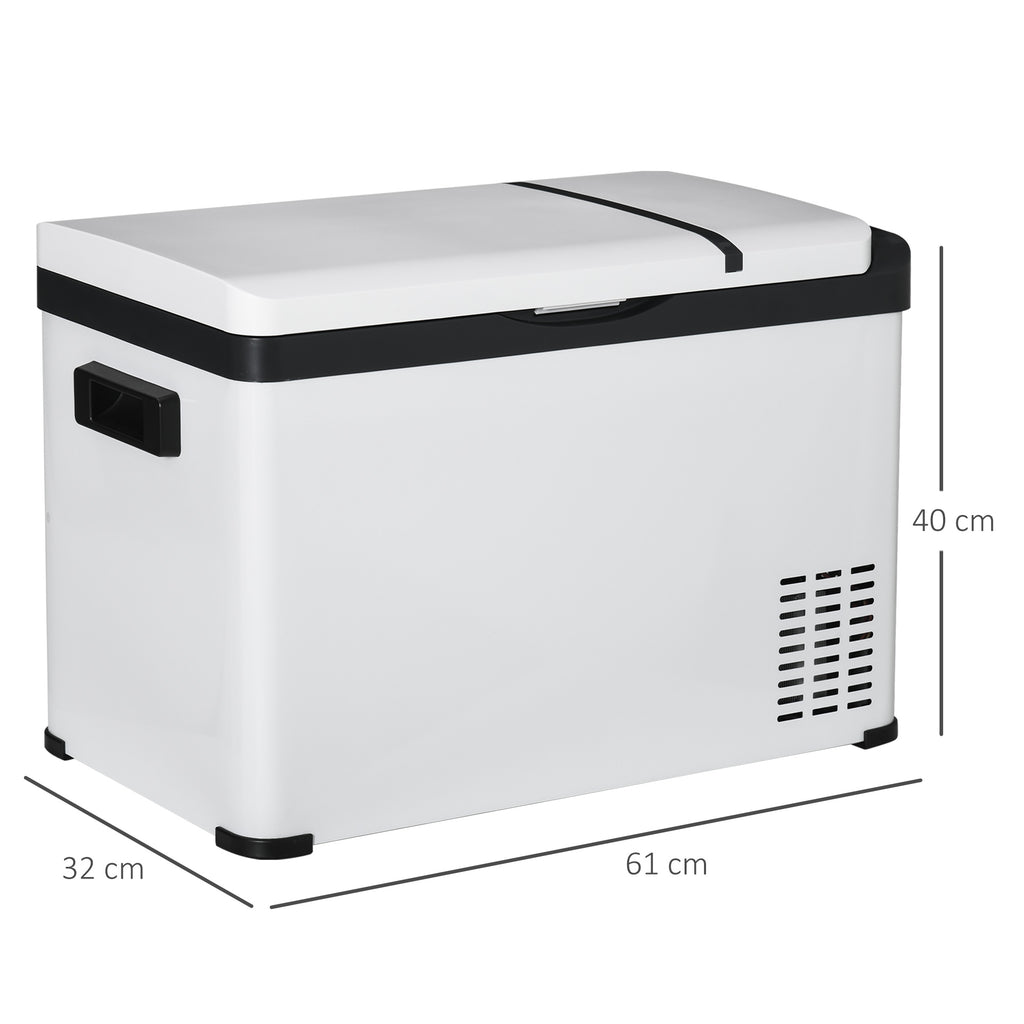 Outsunny Koelbox Auto 30L met Lcd-scherm Compressor Auto Koelkast Elektrische Boot Camper Reizen 12/24V DC en 110-240V AC Wit